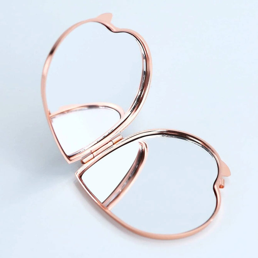 Miroir de maquillage métallique rose gold design cœur