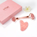 Set Rouleau en quartz rose + Gua Sha