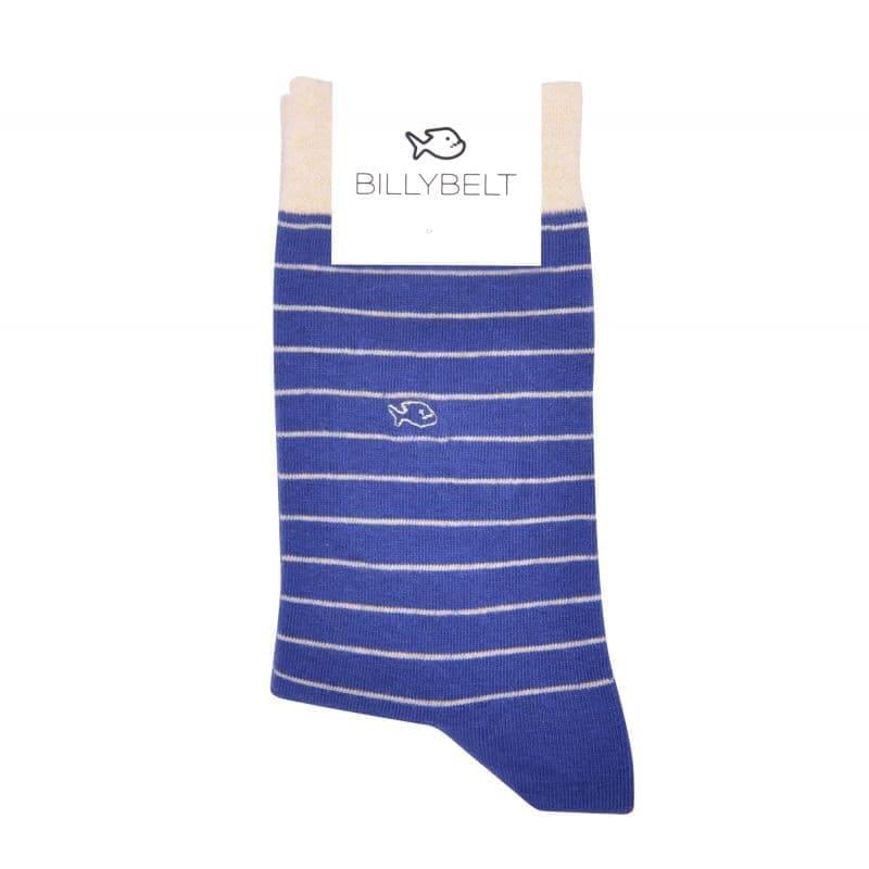 Chaussettes coton Fines Rayures Bleu roi / Blanc cassé  (Taille: Taille unique : 41 / 46)